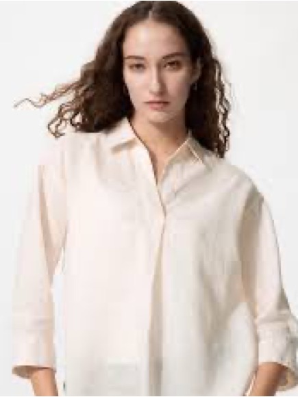 Uniqlo 100% Linen Tan - Gray V Neck Tunic Top L